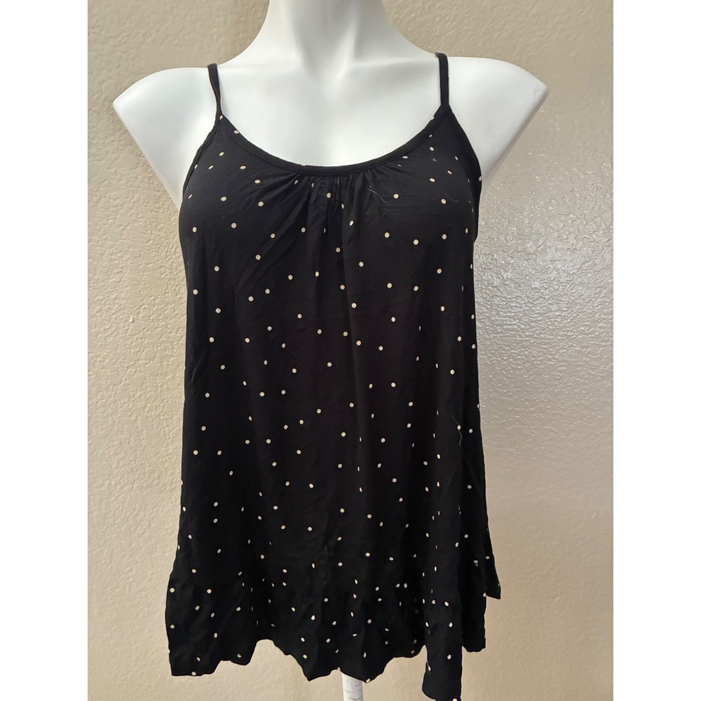 Secret Treasures Womens Black Polka Dot Pajama Cami Tank Top Ruffle Hem Small